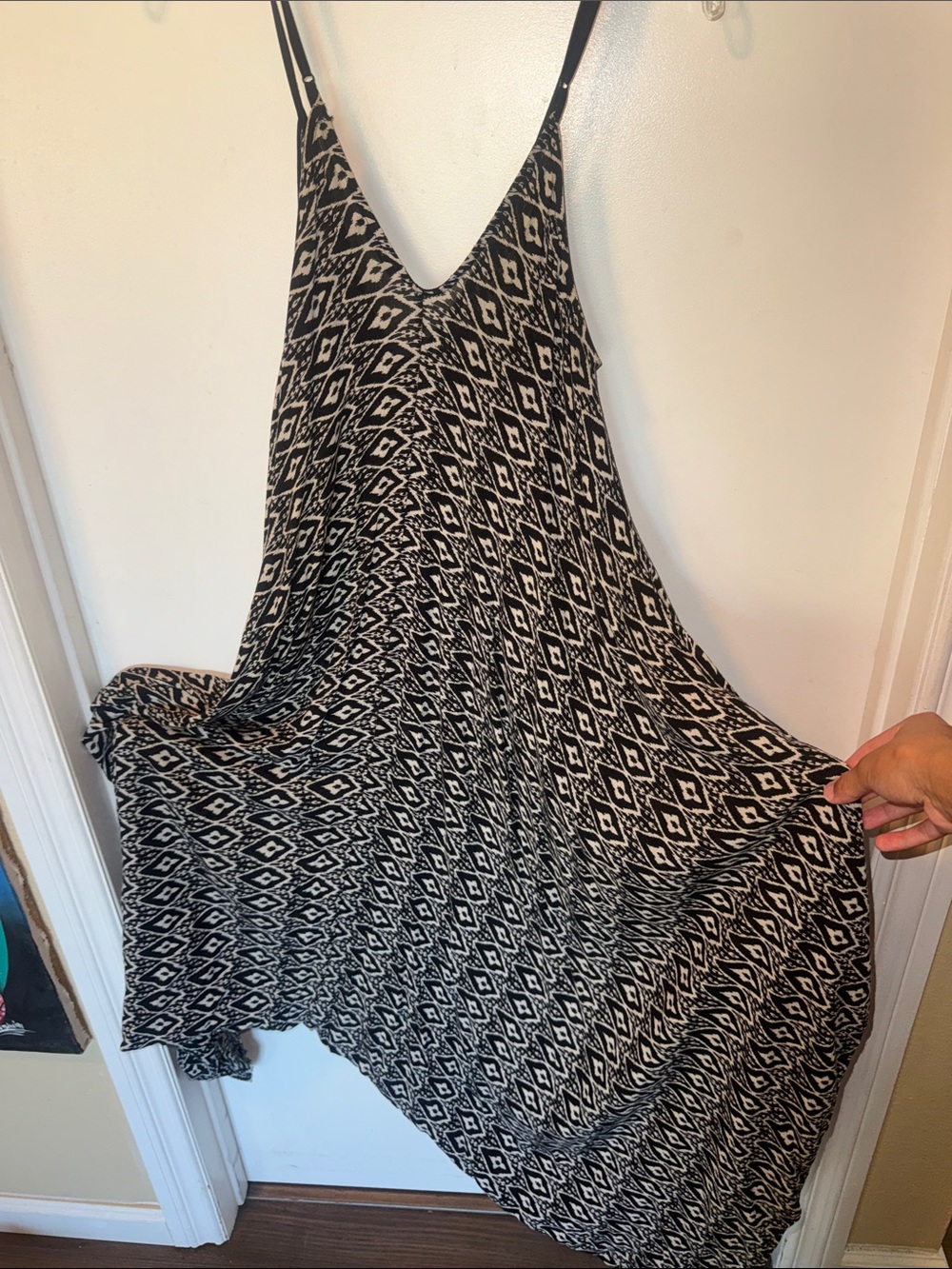 Frederick's of Hollywood Black and White Geometric V-Neck Romper
